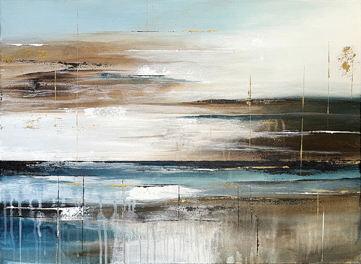 Organic Landscape Acrylic Painting By Tatiana Malinovscaia, 28 X 20", Horizons Of Light, Original Artwork