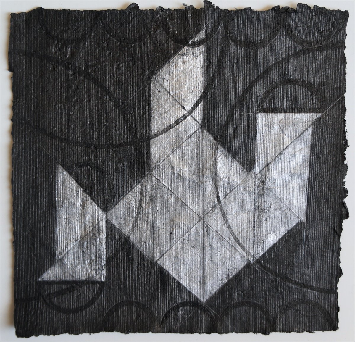 Geometric Abstract Painting By Anna Jannack, 12 X 12, Siderial Black Iii, Original Artwork