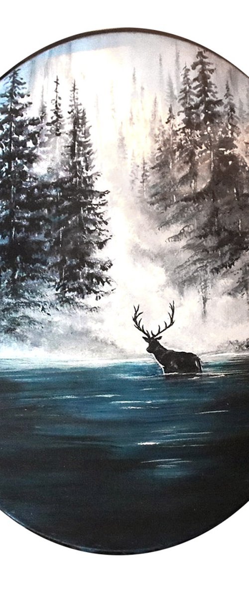 Silent Stillness oval canvas artwork by Katerina Koroleva