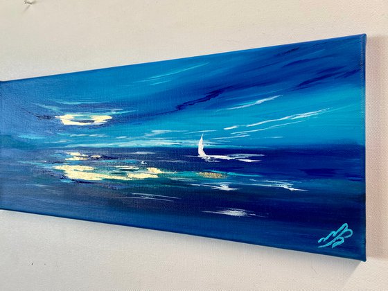 Moody Blue Series Nr 1 seascape on glodleaf