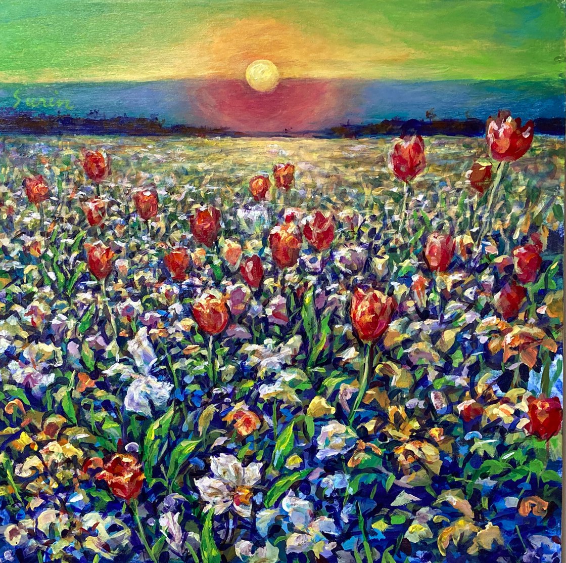 Tulip Field Sunset Flower Field Floral Landscape Fine Art 