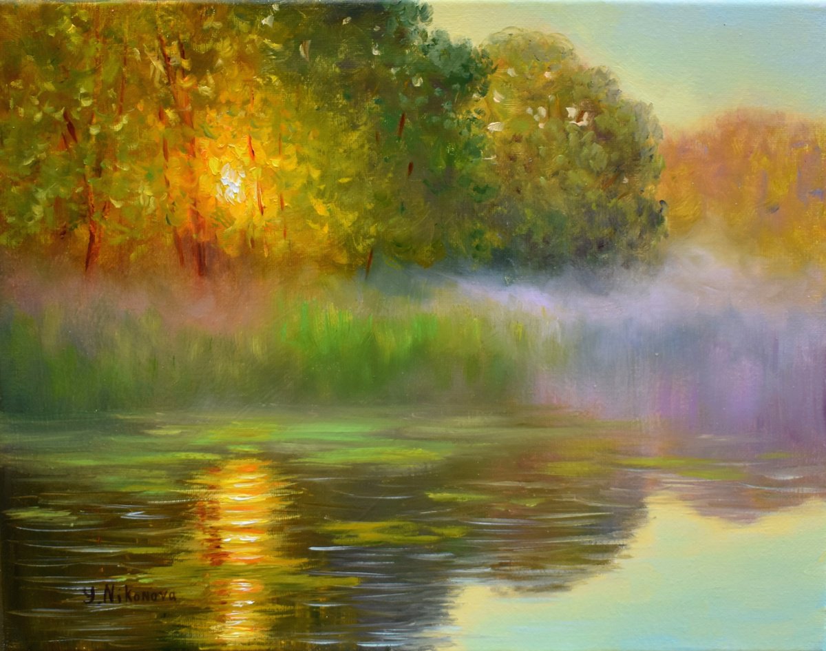 Impressionistic Landscape Oil Painting By Yulia Nikonova, 14 X 11", Luminous Morning, Original Artwork