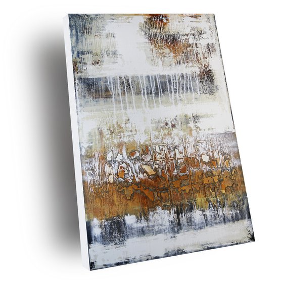 MILK & HONEY - ABSTRACT ACRYLIC PAINTING TEXTURED * WHITE * OCHRE