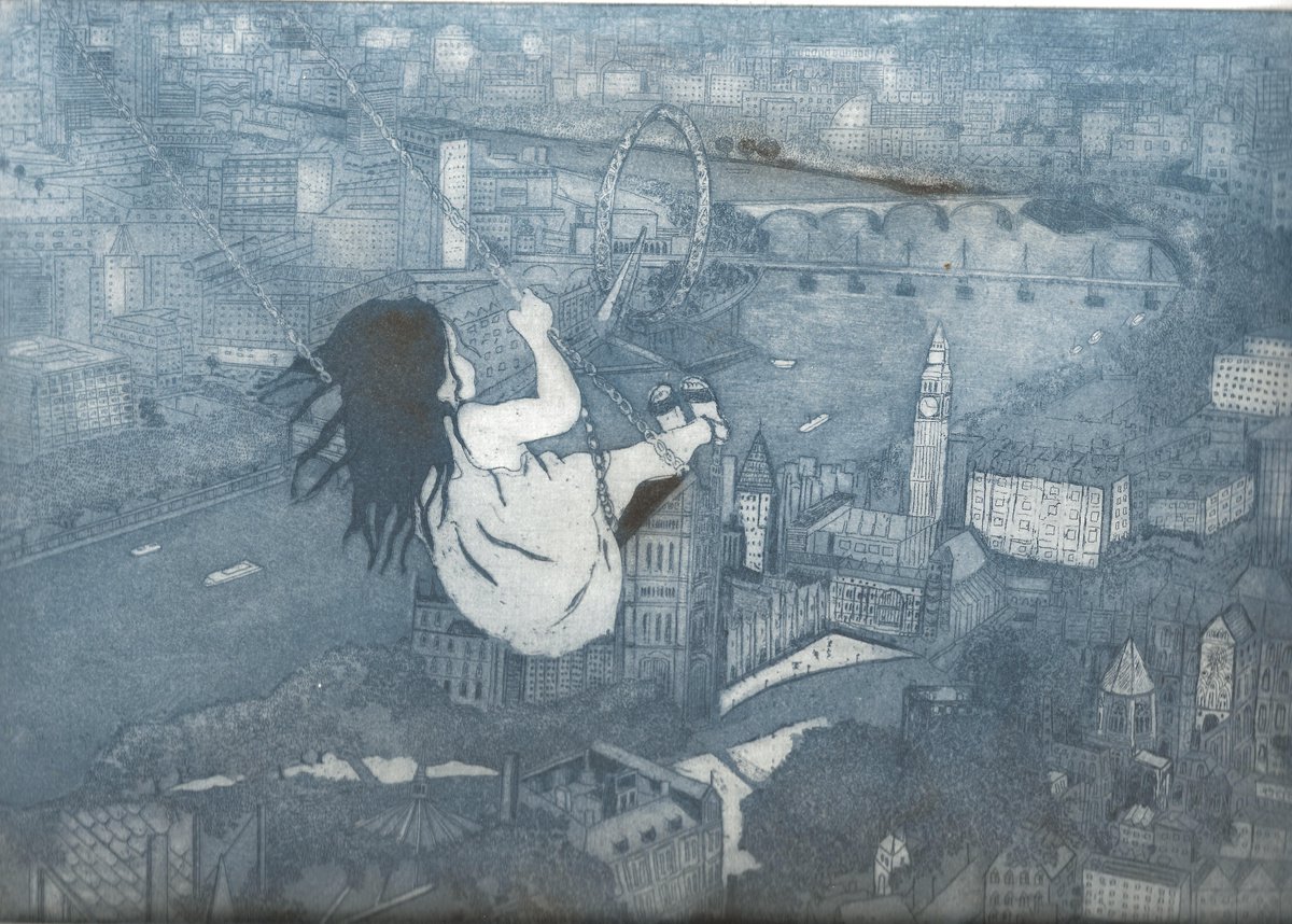 Illustrative Landscape Etchings & Engravings By Jane Daniell, 12 X 9, Swinging London, Original Artwork