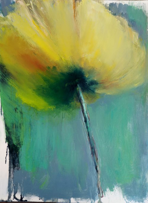 Yellow Poppy flower Painting on paper Original Artwork by Anna Lubchik