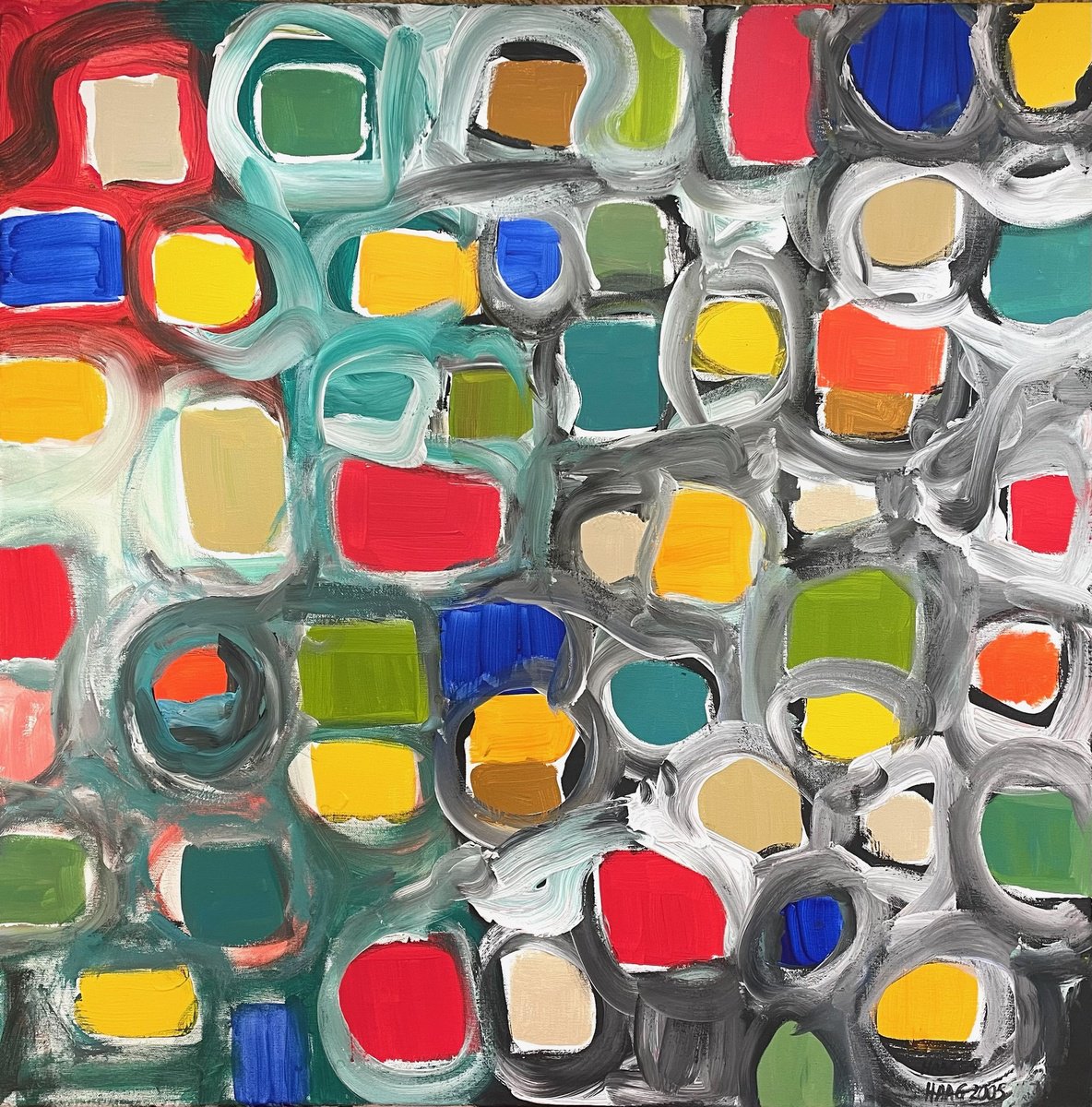 Organic Abstract Acrylic Painting By Christel Haag, 31 X 31, Temptation, Original Artwork