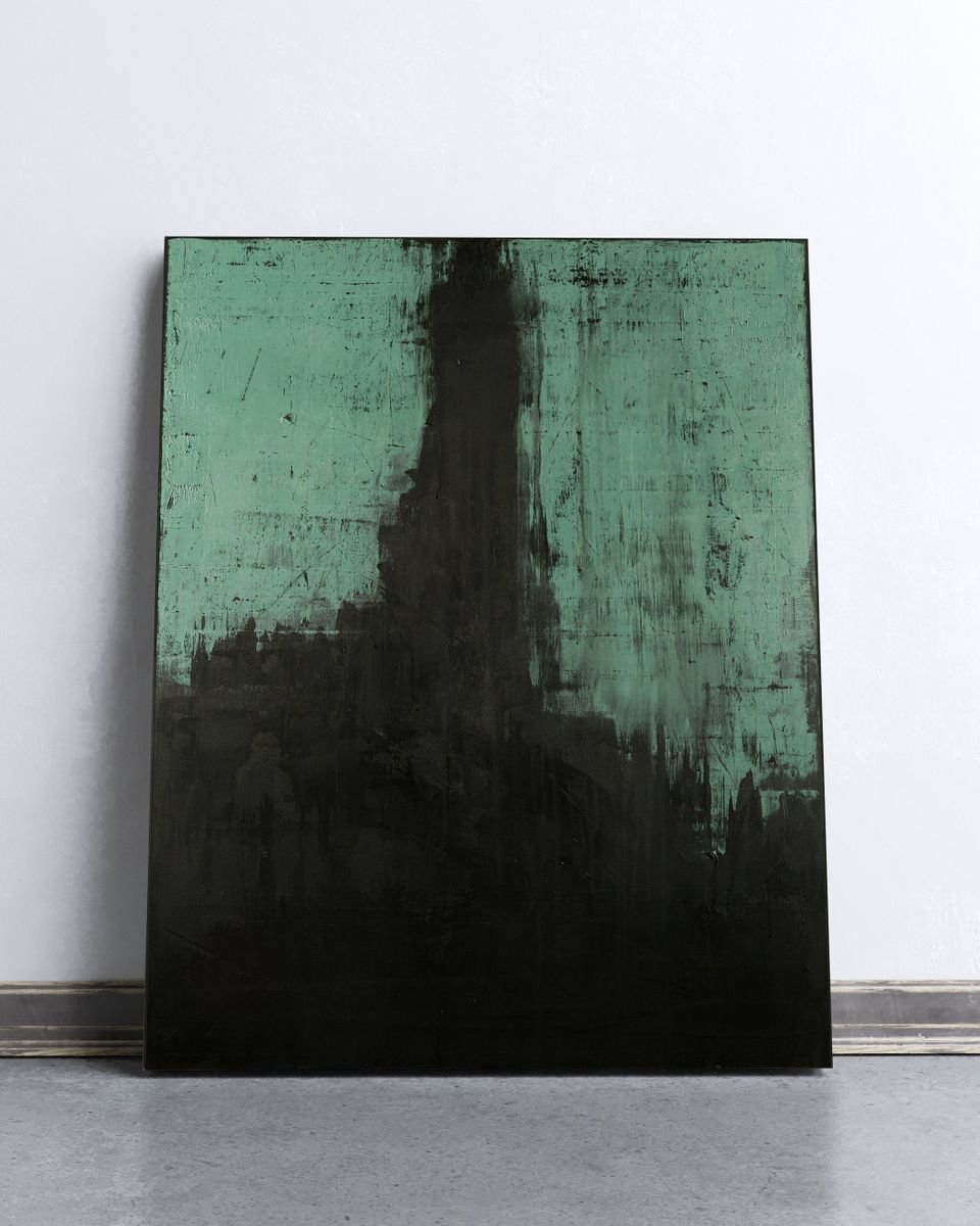 Black Teal Abstract Painting 38x30 inches - Missing Prophecy by Nemanja Nikolic