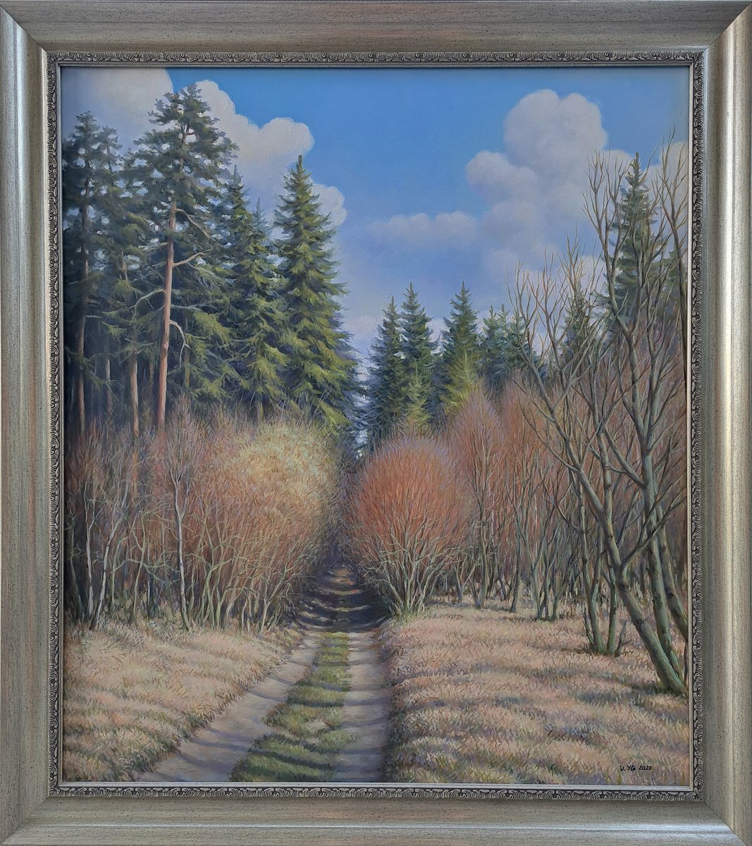 Photorealistic Landscape Oil Painting By Valentinas Yla, 32 X 36", Early Spring, Original Artwork