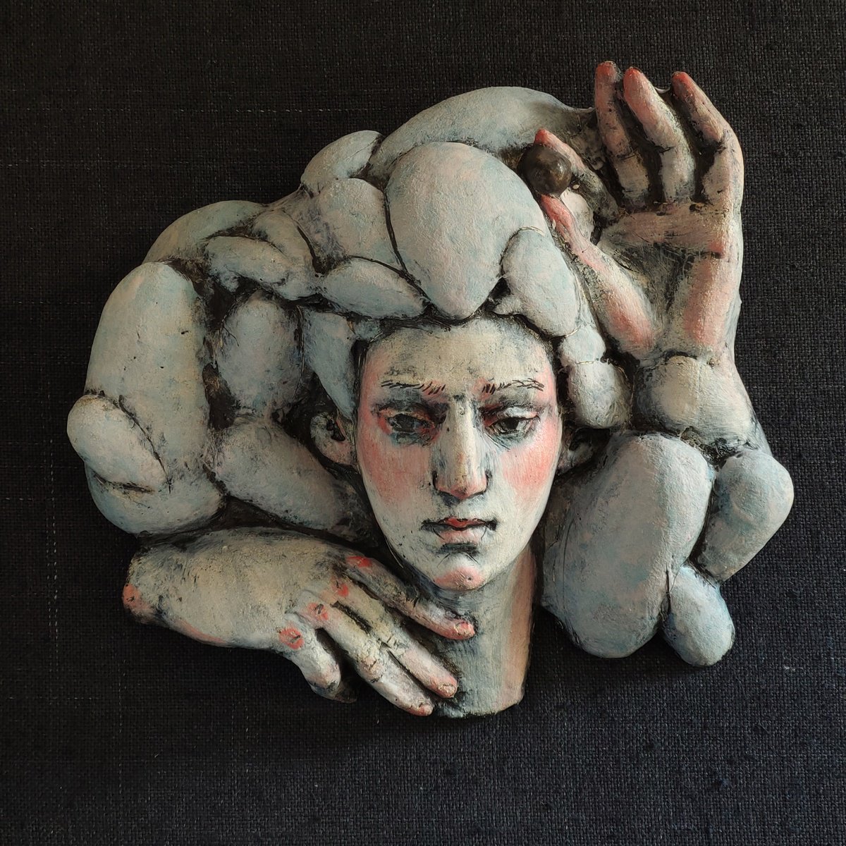 Expressive Portrait Relief By Nadiia Otriazha Fedir Bushmanov, 11 X 10", Pearl, Original Artwork