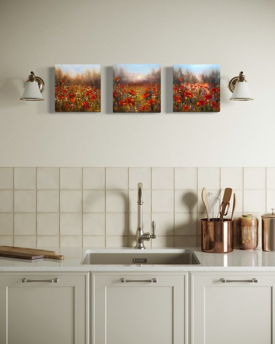 Red poppies - triptych