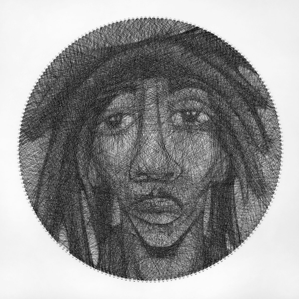 Bob Marley string art portrait by Andrey Saharov