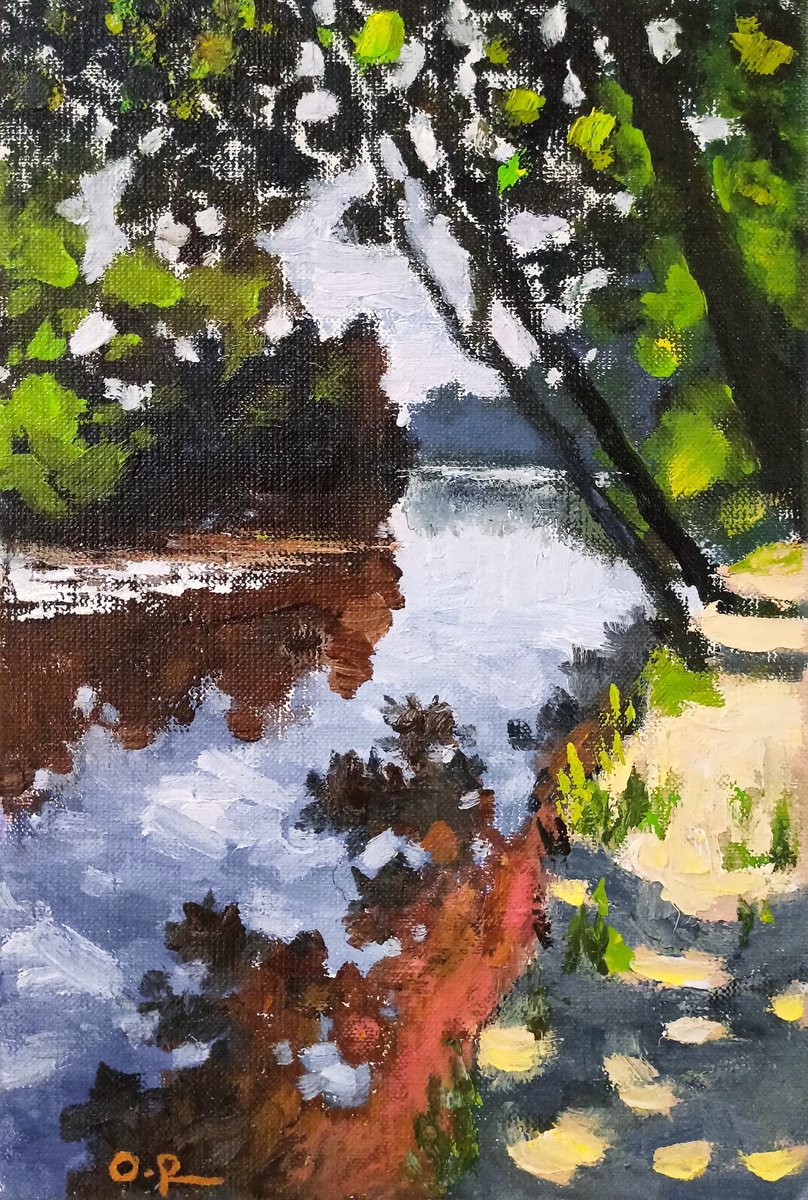 Impressionistic Landscape Oil Painting By Oleh Rak, 8 X 12", Morning By The River, Original Artwork