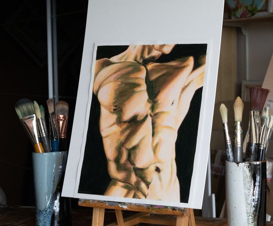 Male nude Torso 2 watercolor man body muscles