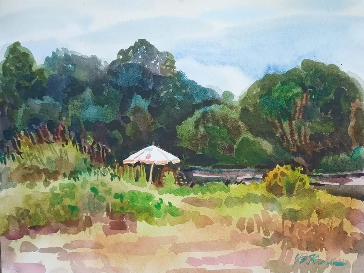 Impressionistic Landscape Watercolour By Valentina Kachina, 17 X 13", Summer, Original Artwork