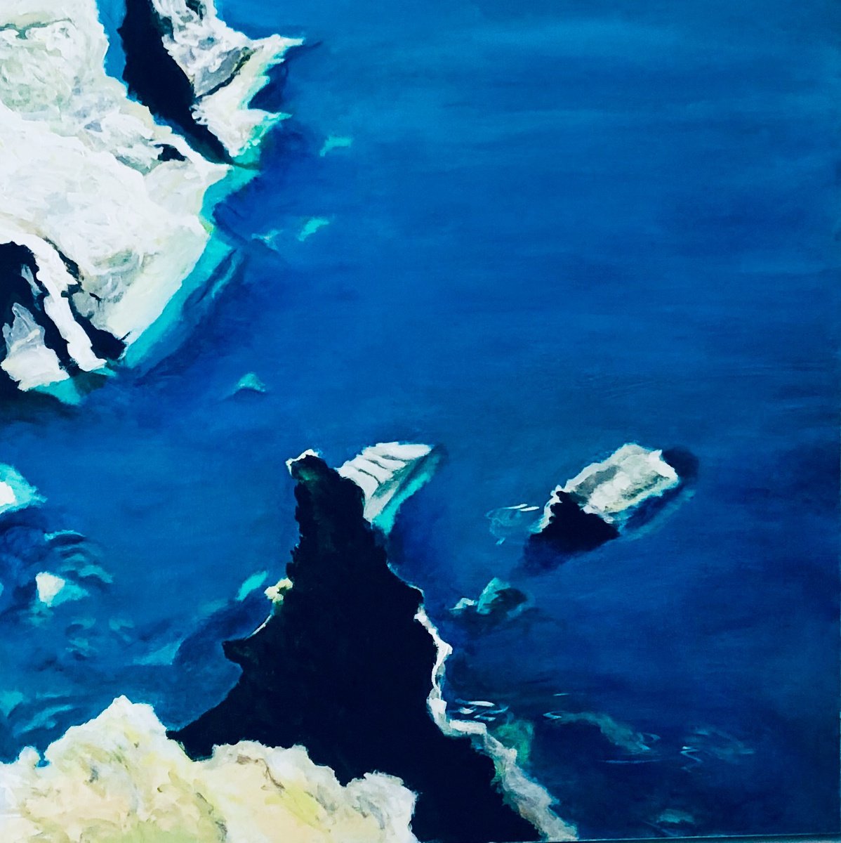 Impressionistic Landscape Acrylic Painting By Shabs Beigh, 32 X 32", Anglesey-Seascape, Original Artwork