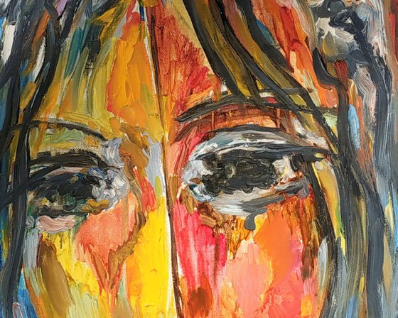 SILENCE - portrait, original painting, face, Paris 65x50