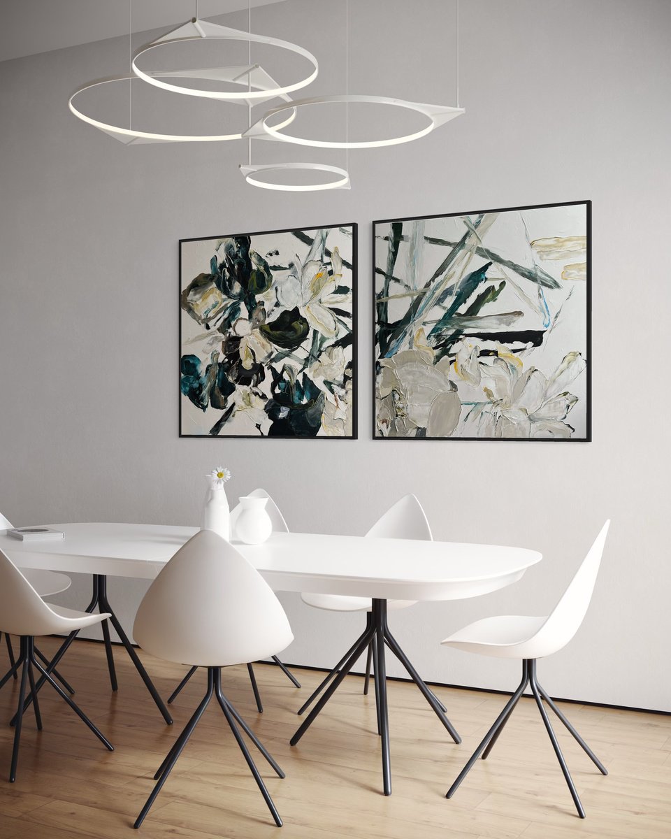 Impressionistic Botanical Acrylic Painting By Tetiana Hutsul, 75 X 37", The Echo Between Heartbeats, Original Artwork