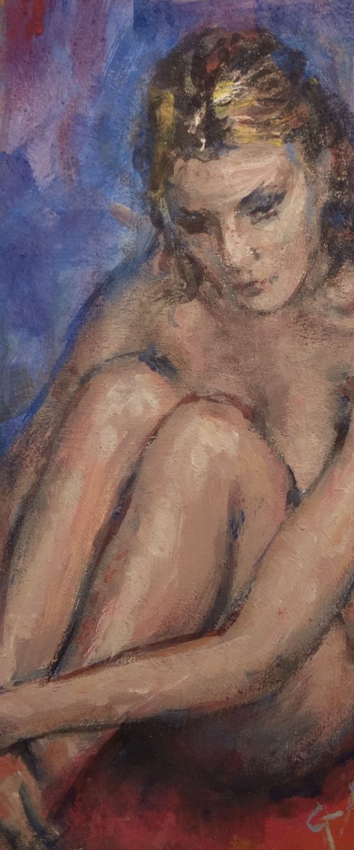 Young Woman Seated. Acrylic Painting on Panel.2022. by Gerry Miller