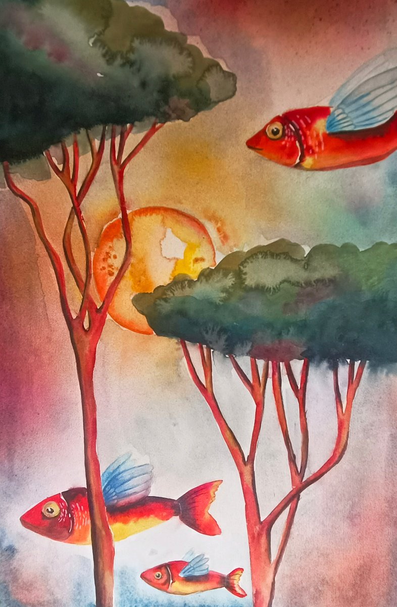 Surrealistic Painting , The Dreaming Forest By Evgenia Smirnova, 15 X 22, Artwork For Sale On Artfinder