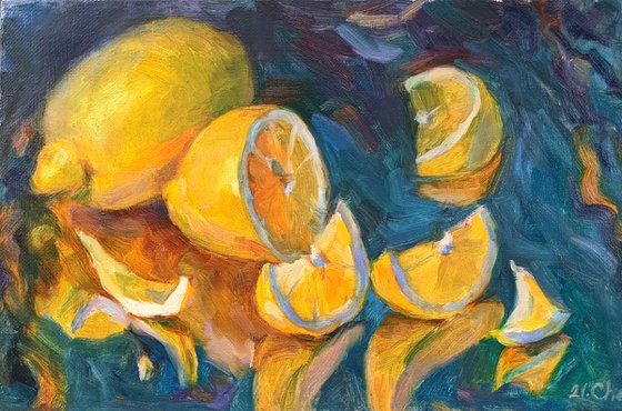 Lemons (from the series "Citrus fruits on a mirrored tray")