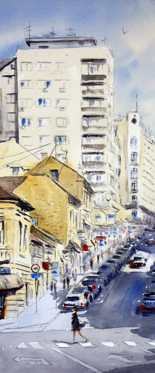 Senke nad Balkanskom Beograd 35x54cm 2020 by Nenad Kojić watercolorist