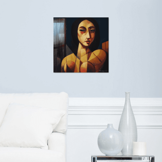 Emotion (50x50cm, cubism, oil painting, ready to hang)