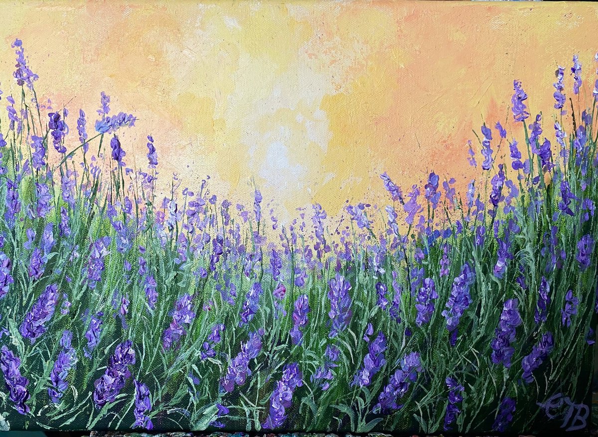 Impressionistic Botanical Acrylic Painting By Colette Baumback, 17 X 12, Lavender Dream, Original Artwork