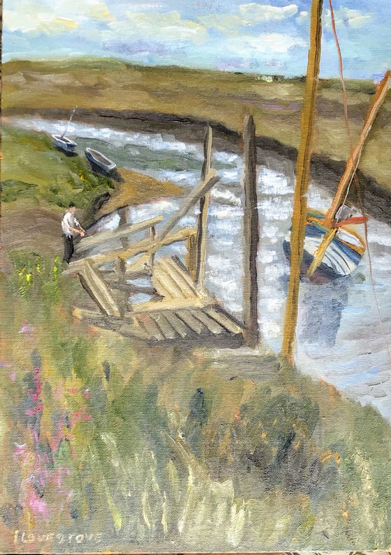 Fishing the creek, Blakeney - an original oil painting