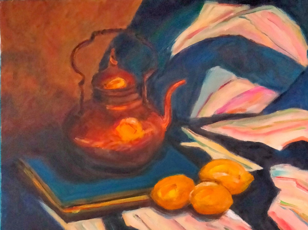 Copper pot and lemons by Ella Bosse