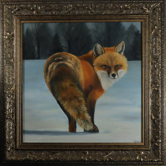 Fox in the Snow Animal original, Foxes Oil Artwork, by UK Artist Alex Jabore, Impressionism, Fox Lover Gift