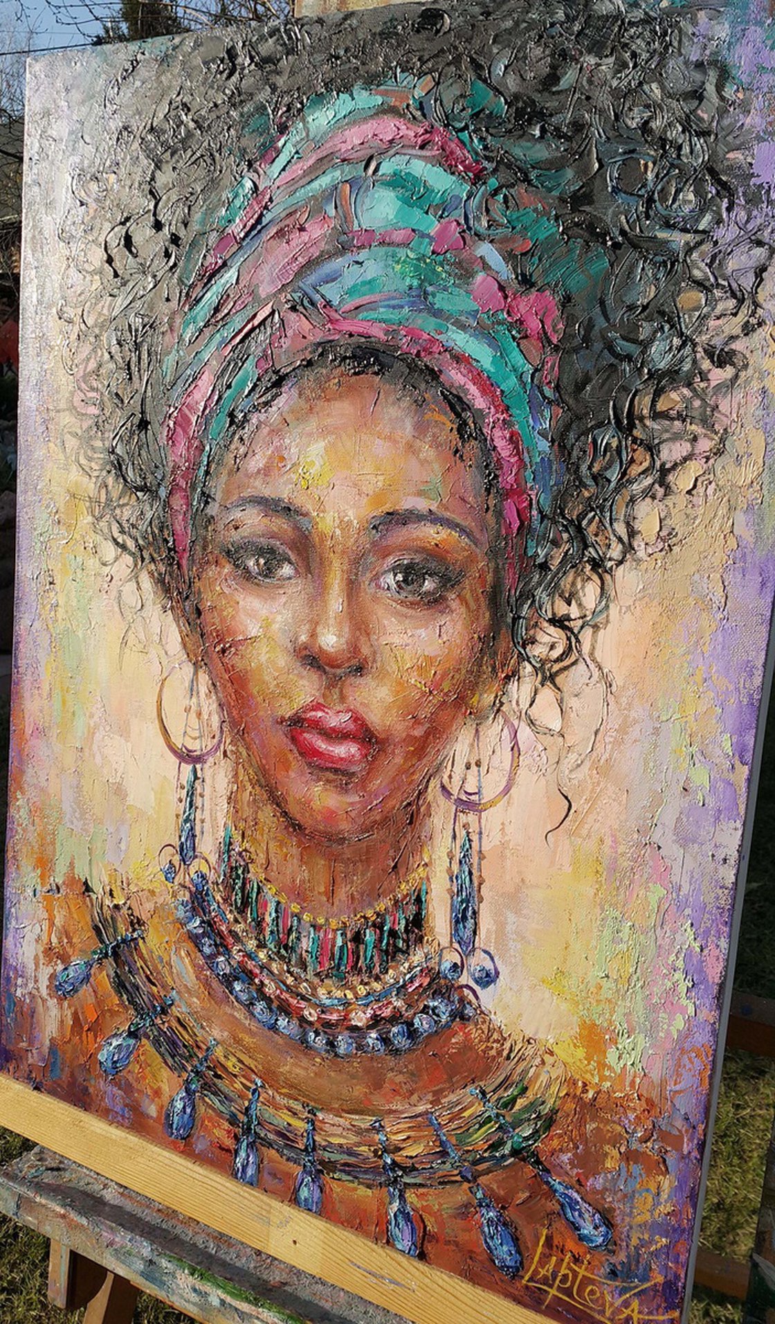 Original Oil Painting - Portrait of a Black Woman by Viktoria Lapteva