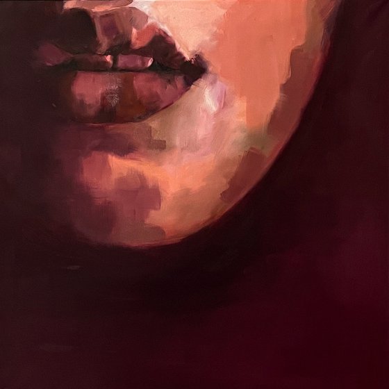 Dark oil painting Volumetric lips of a woman