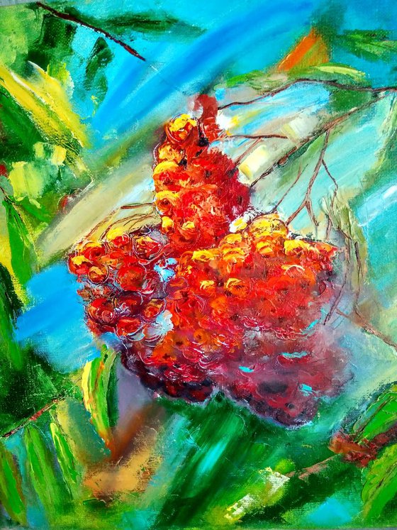 Solar rowanberry, 45x35, ready to hang.