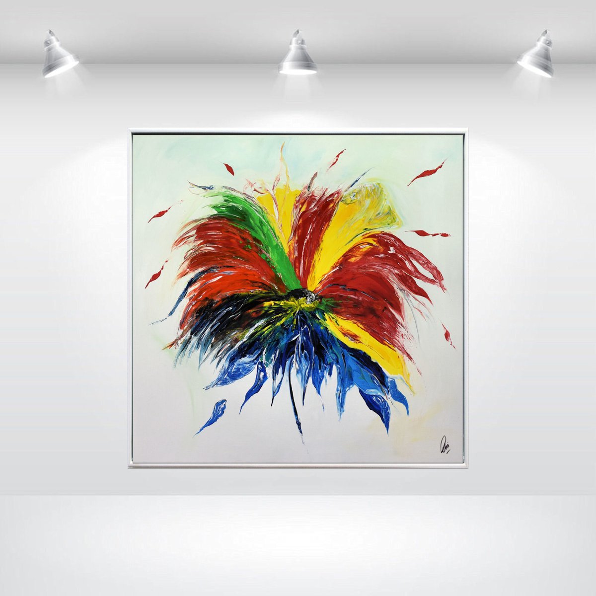 Abstract Botanical Acrylic Painting By Edelgard Schroer, 41 X 41, Flower Burst, Original Artwork