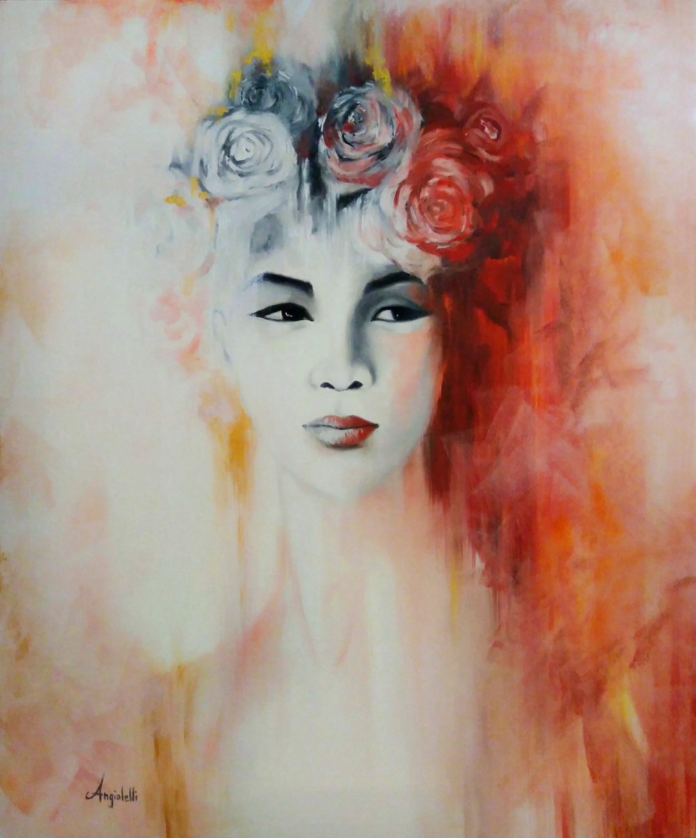 Fire - woman portrait - oil colors - wall decor by Anna Rita Angiolelli