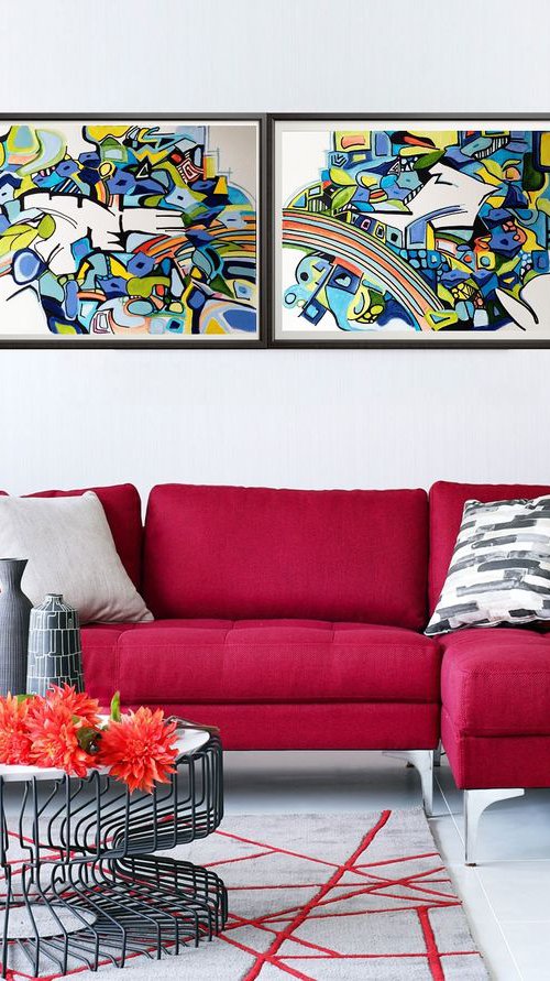 Double blue composition 82 x 30 cm (32 ' x 11') by Carlo Toma