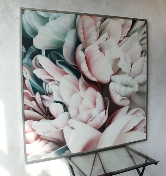 Peonies bouquet 2" White flower oil art