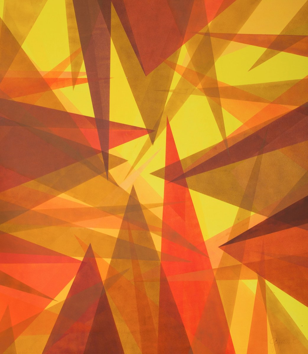 Geometric Abstract Acrylic Painting By Catia Goffinet, 58 X 61, Sunshine, Original Artwork