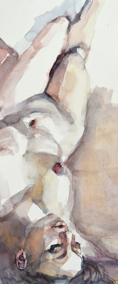 Nude lying pose IV from above by Goran Žigolić Watercolors