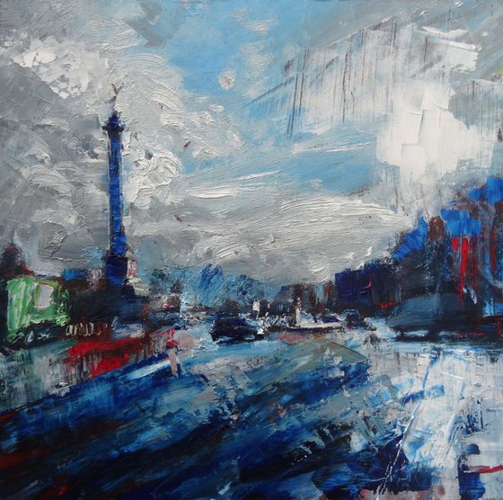 Paris,Place de la Bastille after the rain