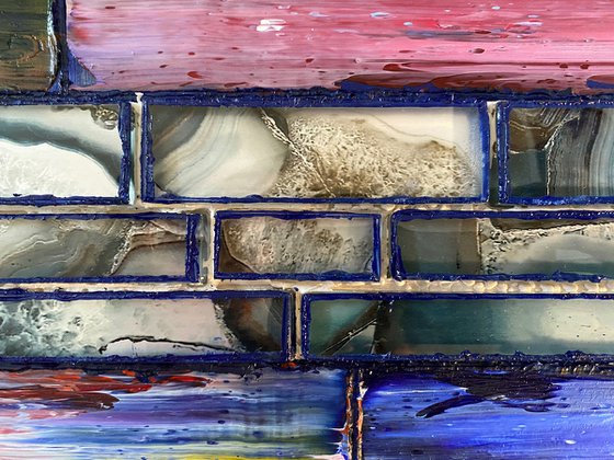 "Fixer Upper" - Original PMS Assemblage Sculptural Painting On Wood and Marbled Glass Backsplash Tile - 26 x 24 inches