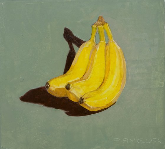 gift for food lovers: modern still life of bananas on a grey background