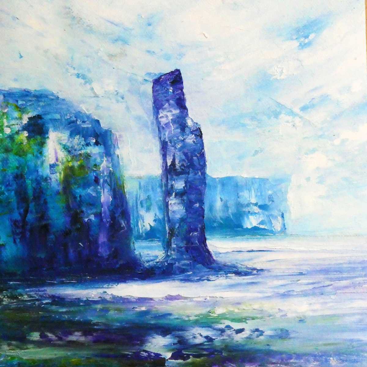 Impressionistic Landscape Oil Painting By Oconnart, 10 X 10", Old Man Of Hoy, Orkney, Original Artwork