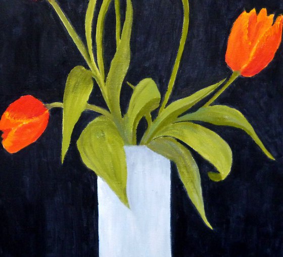 Tulips in a White Vase