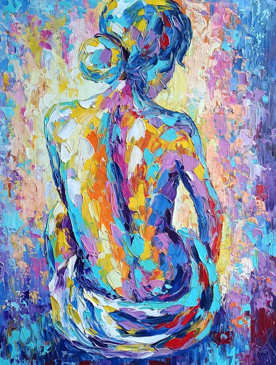 Nude Elegance - colored oil painting, beautiful, woman body, nude, erotic, body, woman, woman body, oil painting, gift for him, gift for man, nu