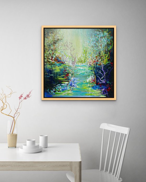 WATER LILY POND. Modern Impressionism inspired by Claude Monet Water-lilies