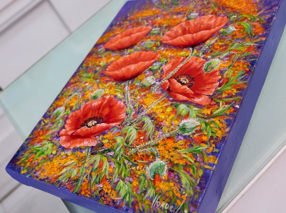 "Poppies with yellow flowers"