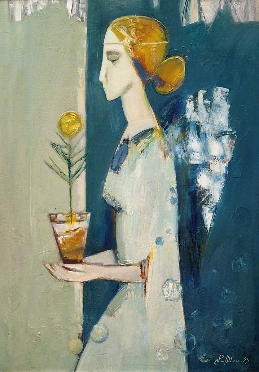 Abstract Portrait Oil Painting By Matevos Sargsyan, 20 X 28", Bearer Of Hope, Original Artwork