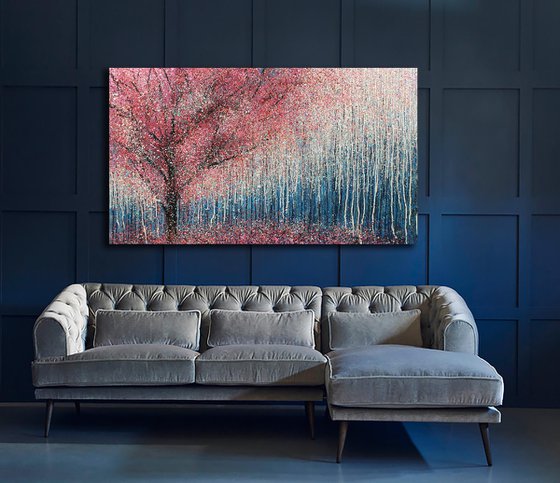 Sakura Original pink abstract tree Tender Light painting Spring blossom Large abstract landscape Cherry Blossom