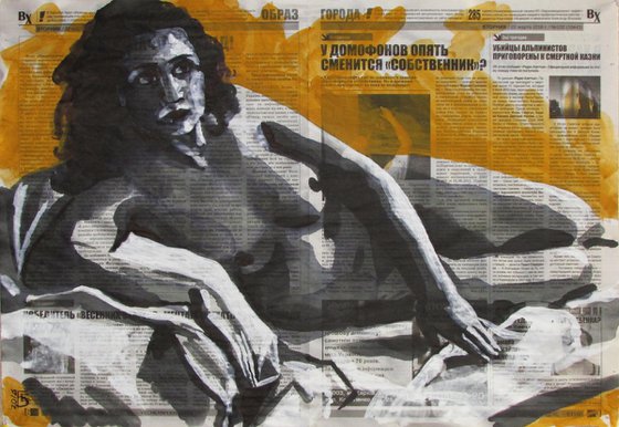 Nude on yellow background